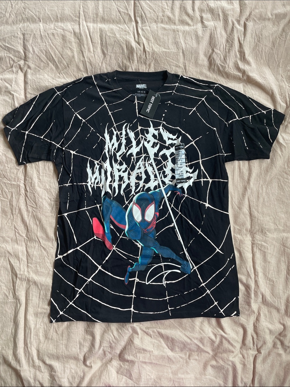 Marvel Black Spider-Verse Miles Morales Graphic Tee with Blue and Red Accents